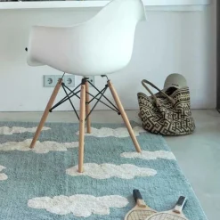 Tapis lavable nuages vintage bleu (120 x 160 cm)