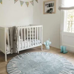 Tapis lavable rond ABC vintage bleu (150 cm)