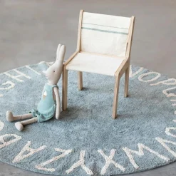 Tapis lavable rond ABC vintage bleu (150 cm)