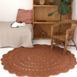 Tapis lavable rond Alma crochet ambre lavable en machine (120 cm)