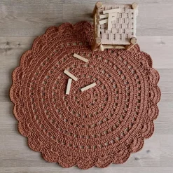 Tapis lavable rond Alma crochet ambre lavable en machine (120 cm)