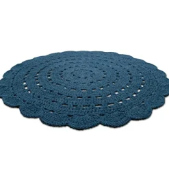 Tapis lavable rond Alma crochet bleu (120 cm)
