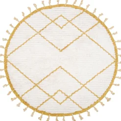 Tapis lavable rond Côme écru et mangue (120 cm)