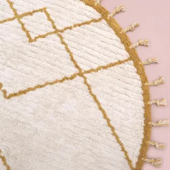 Tapis lavable rond Côme écru et mangue (120 cm)