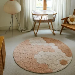 Tapis lavable rond Honeycomb Rose (140 cm)