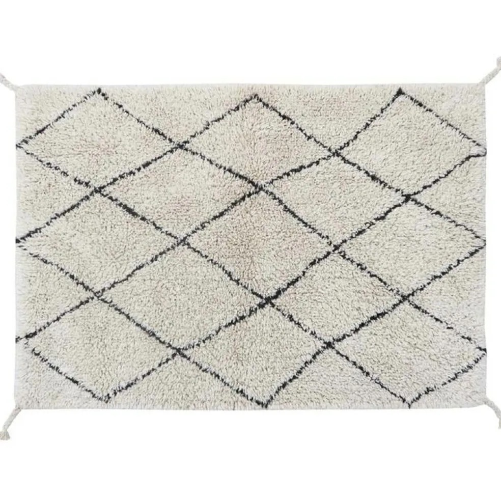 Tapis rectangulaire lavable en coton naturel Mini Bereber noir (70 x 100 cm)