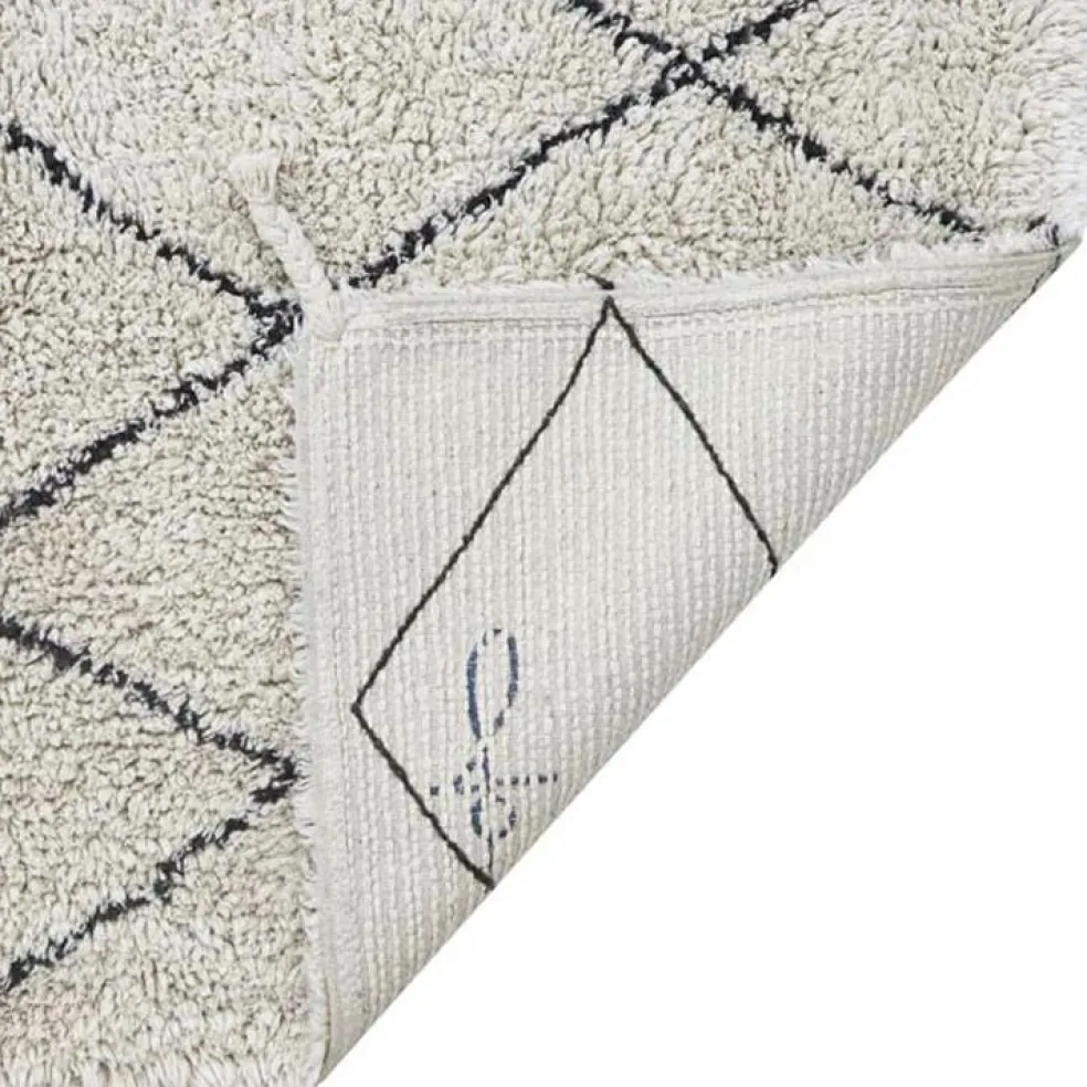 Tapis rectangulaire lavable en coton naturel Mini Bereber noir (70 x 100 cm)