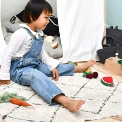 Tapis rectangulaire lavable en coton naturel Mini Bereber noir (70 x 100 cm)