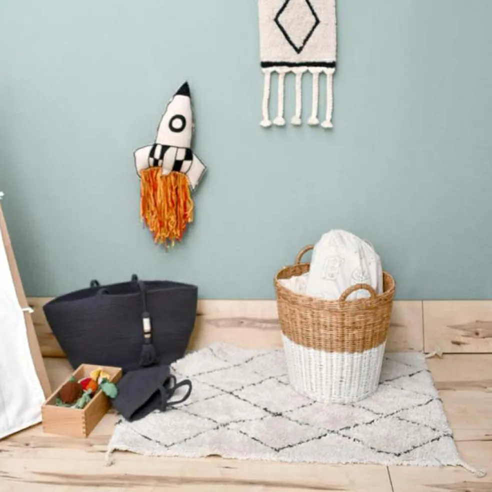 Tapis rectangulaire lavable en coton naturel Mini Bereber noir (70 x 100 cm)