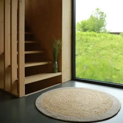 Tapis rond Yhuki en jute et laine Taupe (140 cm)