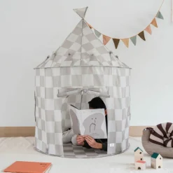 Tente de jeu en tissu recyclé Damier beige