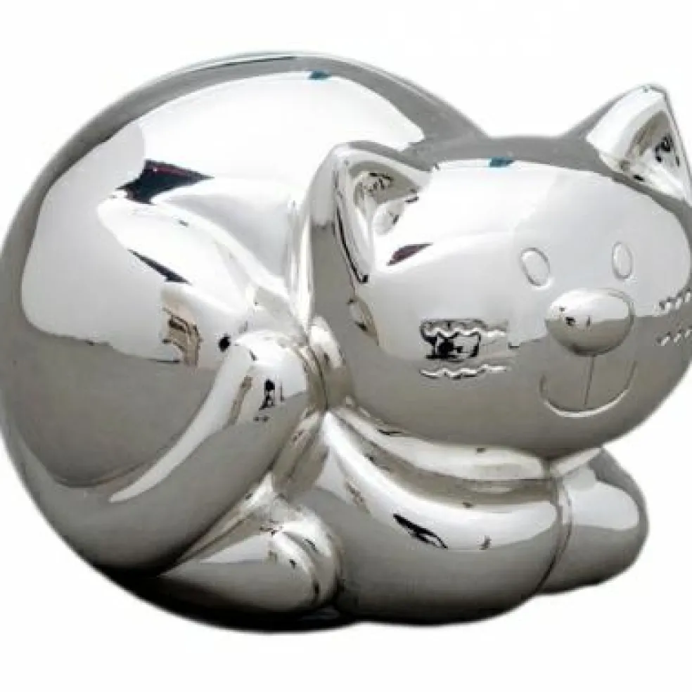 Tirelire Chat personnalisable (métal argenté)