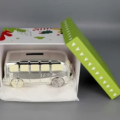 Tirelire Mini Van personnalisable (métal argenté)