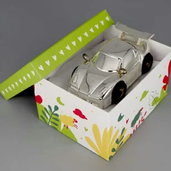 Tirelire Voiture de course (métal argenté)