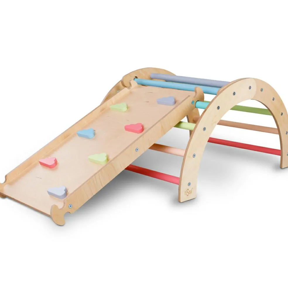 Toboggan et mur d'escalade 2 en 1 Pickler multicolore pastel
