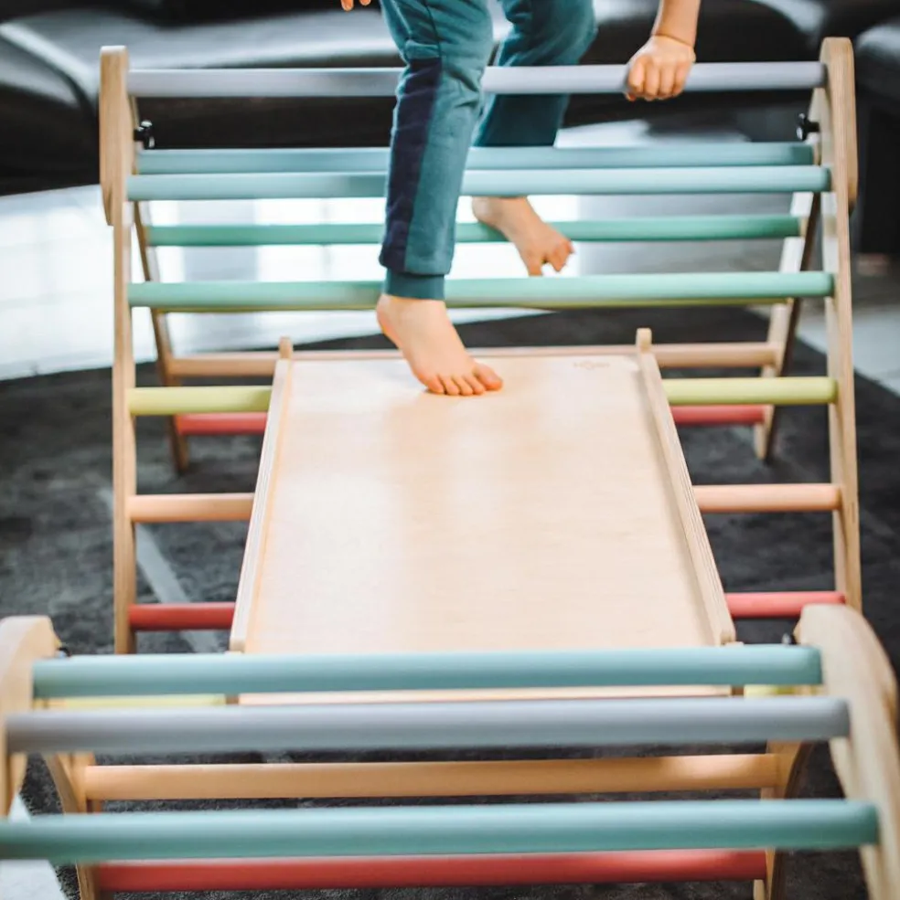 Toboggan et mur d'escalade 2 en 1 Pickler multicolore pastel