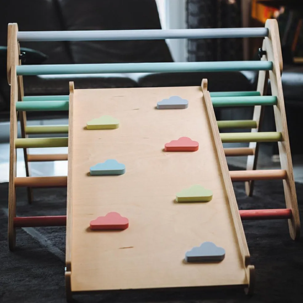 Toboggan et mur d'escalade 2 en 1 Pickler multicolore pastel