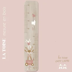 Toise en bois Lapin Doudou rose personnalisable
