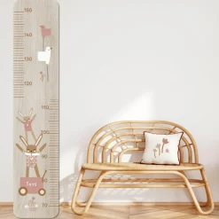 Toise en bois Lapin Doudou rose personnalisable