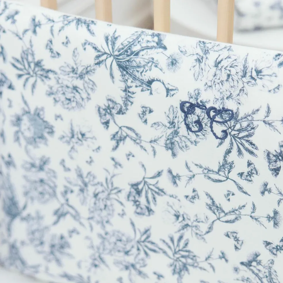 Tour de lit adaptable Toile de Jouy bleu