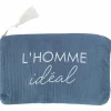 Trousse cadeau zippée L’homme idéal gaze de coton pierre bleue