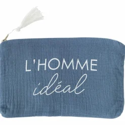 Trousse cadeau zippée L’homme idéal gaze de coton pierre bleue