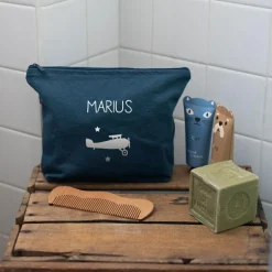 Trousse de toilette bleu pétrole (personnalisable)