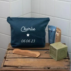 Trousse de toilette bleu pétrole (personnalisable)