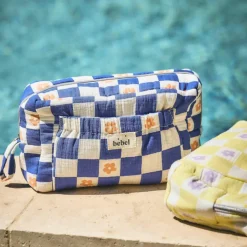 Trousse de toilette Comme un bonbon Romy damier bleu