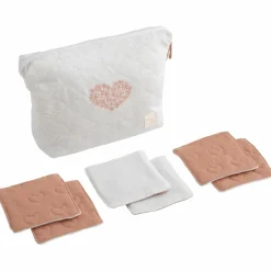 Trousse de toilette et 6 carrés éponges Petit Cœur
