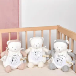 Veilleuse musicale projection d'étoiles ours rose